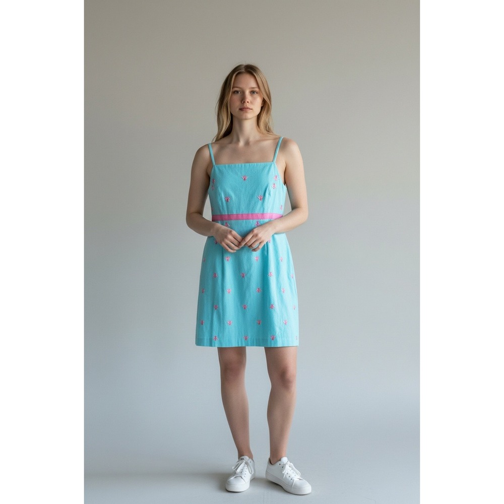 Lilly Pulitzer Kayla Dress Bumble‎ Bee Blue/Pink Embroidered Coastal Size 8